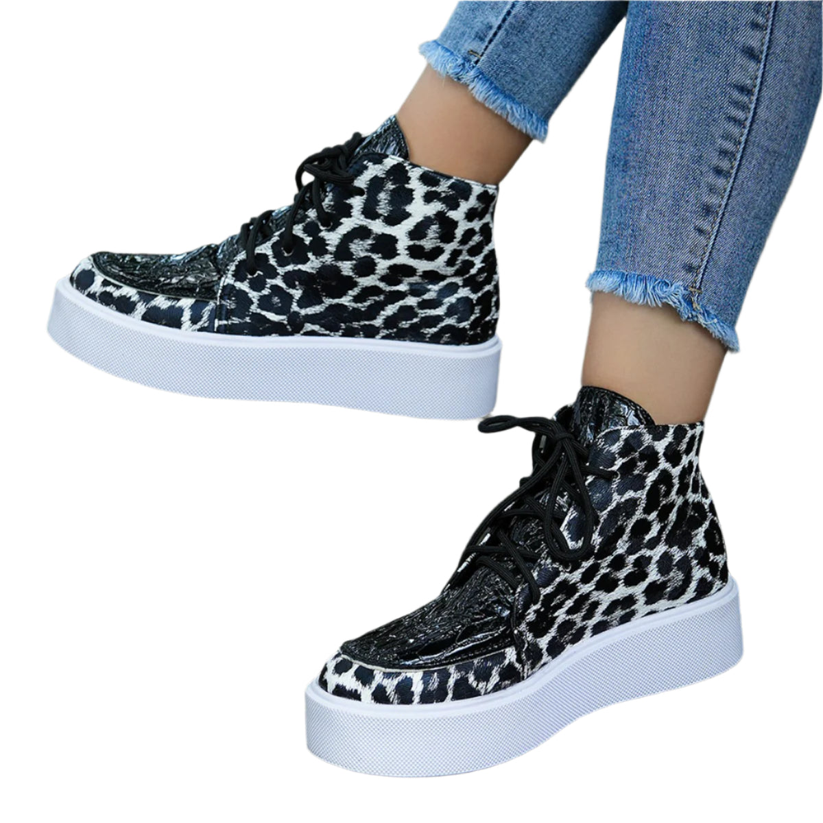 PU Leather Leopard Platform Sneakers