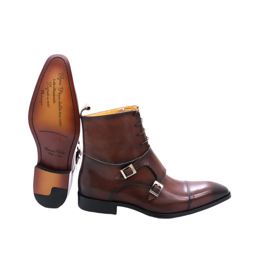 Cowhide Leather Double Buckle Men's Boots
