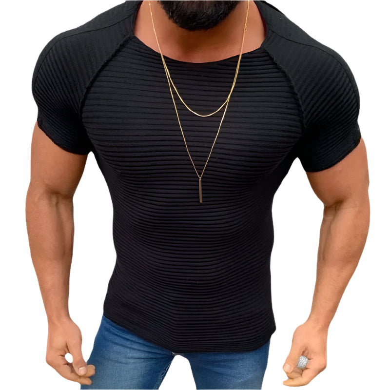 Men's Solid Color Fitted Round Neck Shirt