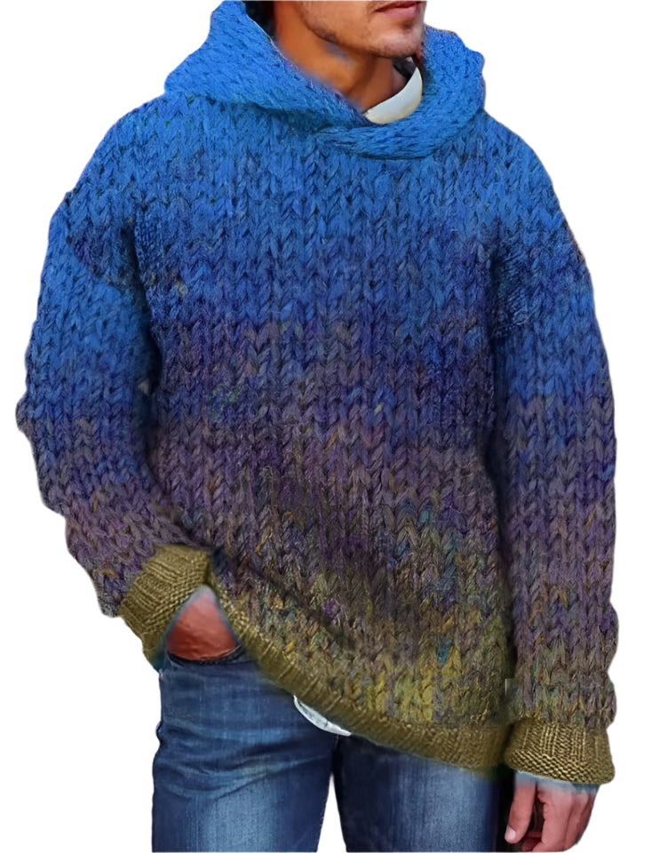 Men's Hand Woven Colorful Hooded Sweater