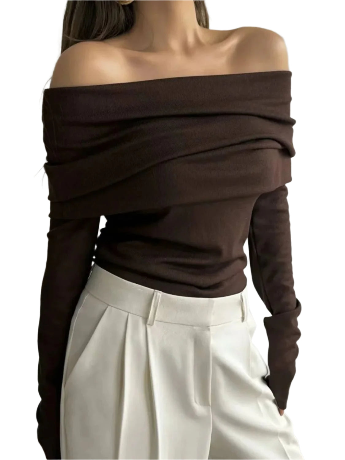 Off-Shoulder Long Sleeve Knit Top