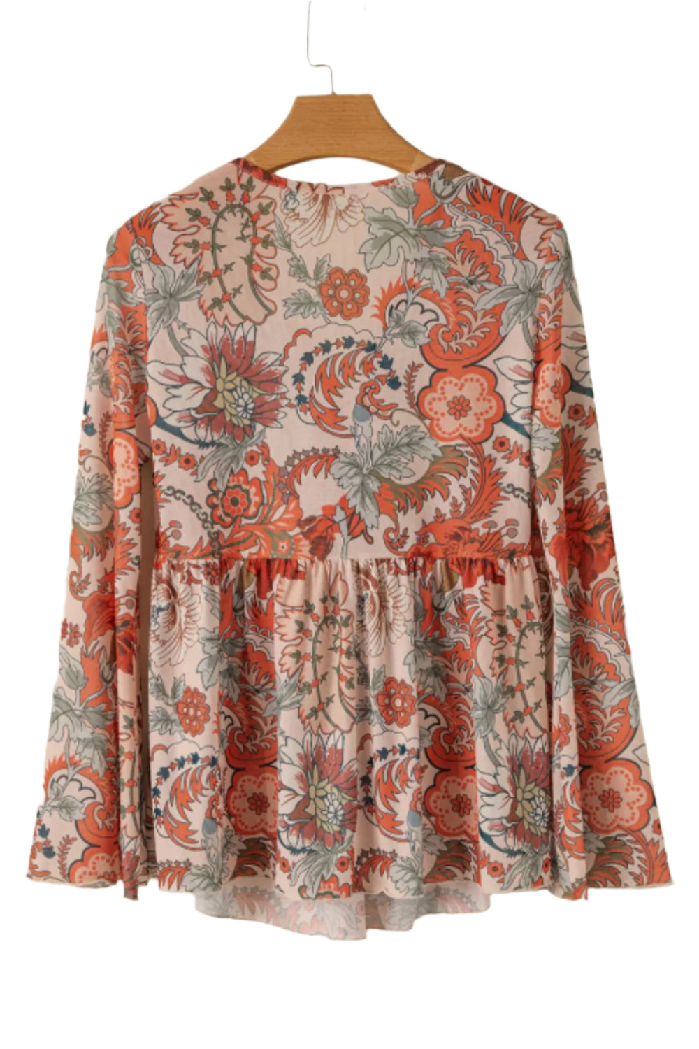 Floral V-Neck Flare Sleeve Blouse