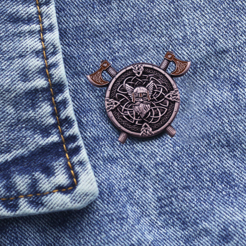 Shield and Axes Viking Pin Brooch