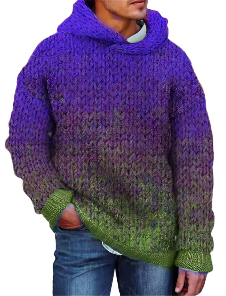 Men's Hand Woven Colorful Hooded Sweater