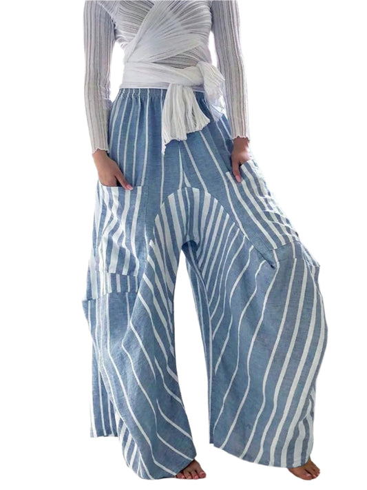 Striped Elastic Waist Wide Leg Pants