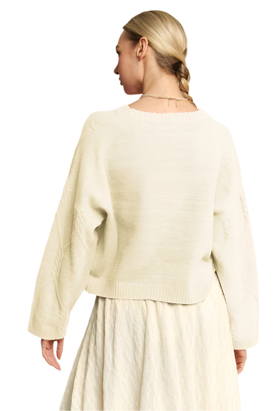 Davi & Dani Diamond Cable Pattern Drop Shoulder Sweater