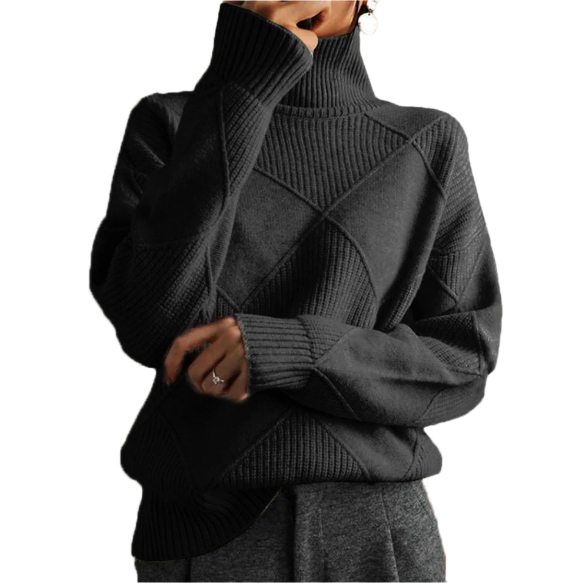 Geometric Turtleneck Long Sleeve Sweater
