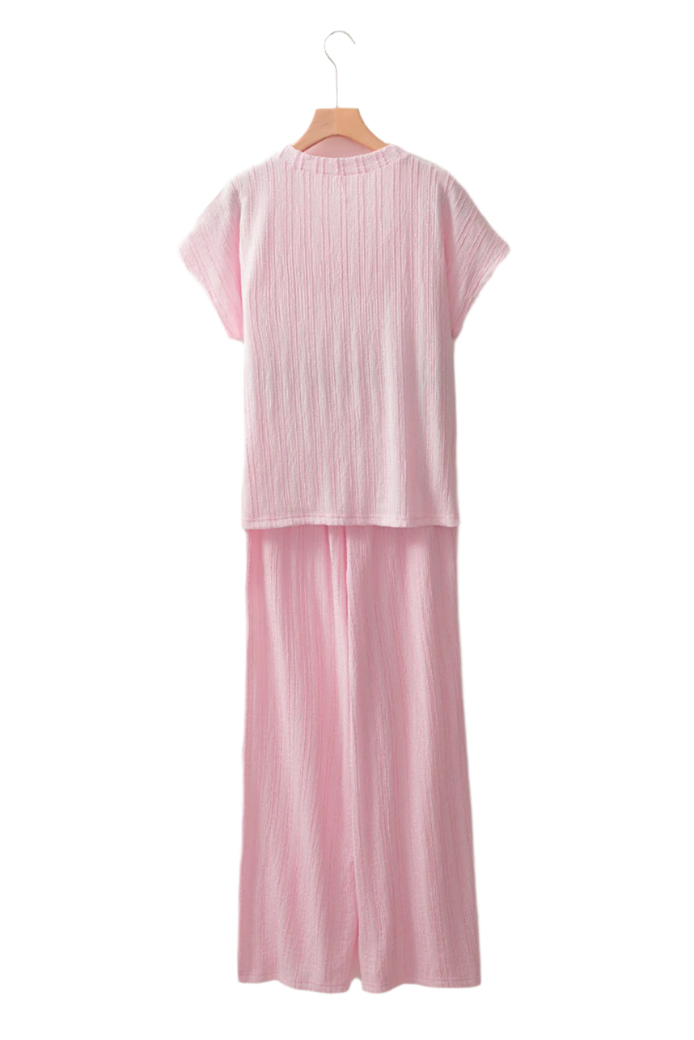 Textured Short Sleeve Top and Pocketed Wide Leg Pants