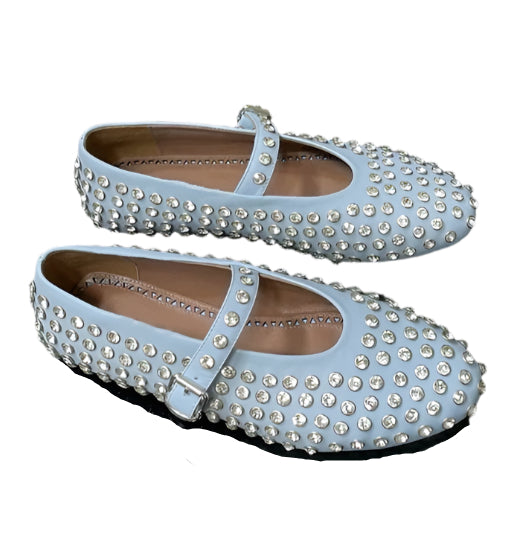 Sheepskin Round Toe Rhinestone Mary Jane Flats