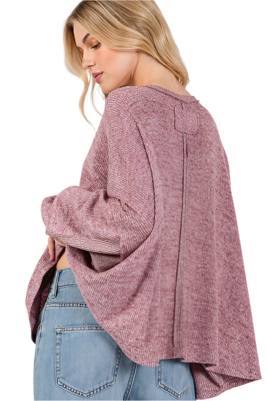 SAGE + FIG Round Neck Batwing Sleeve Oversize Top