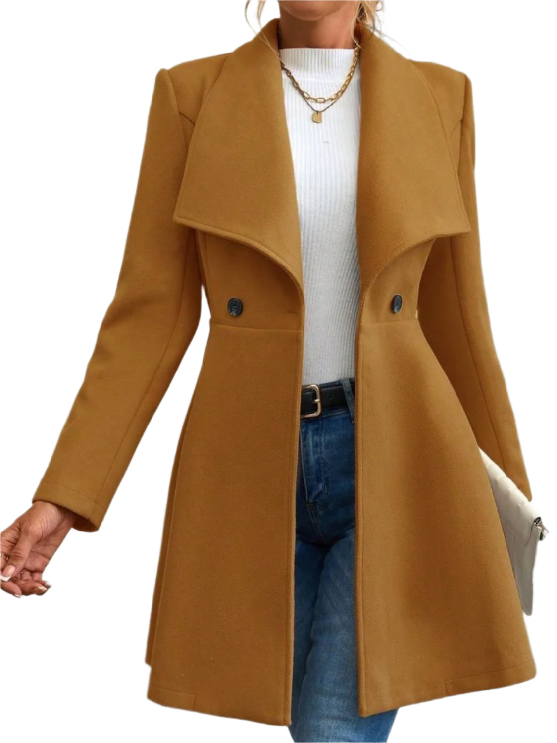 Collared Neck Button Up Long Sleeve Coat