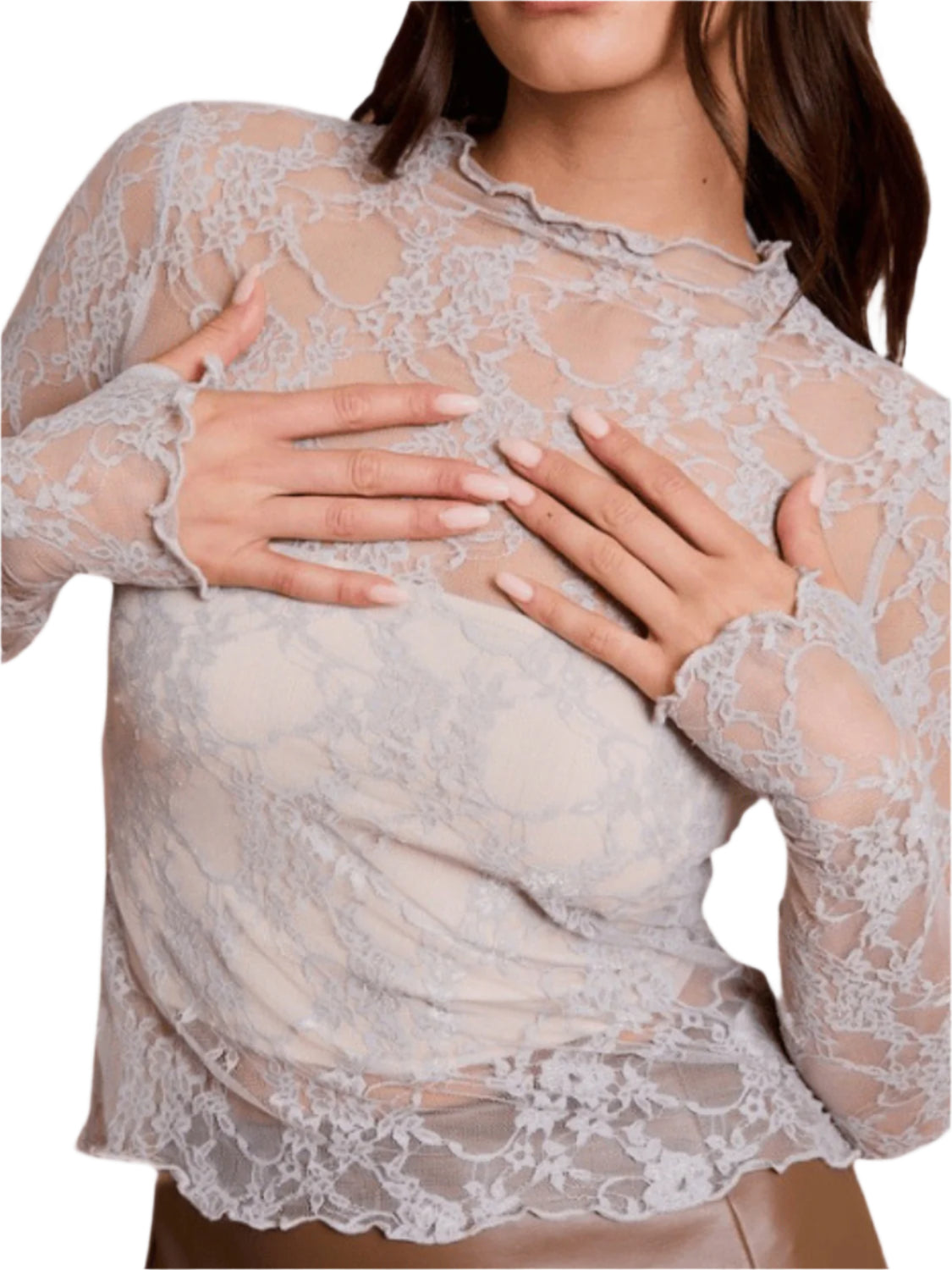 Lace Mock Neck Long Sleeve Top