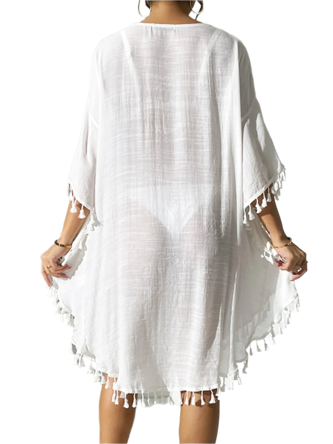Tassel Cutout Scoop Neck Cover-Up Dress