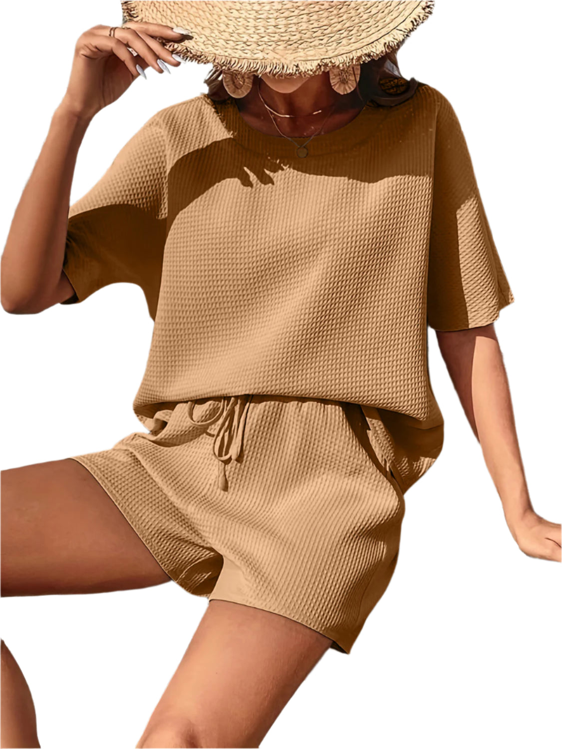 Waffle-Knit Half Sleeve Top and Shorts Set