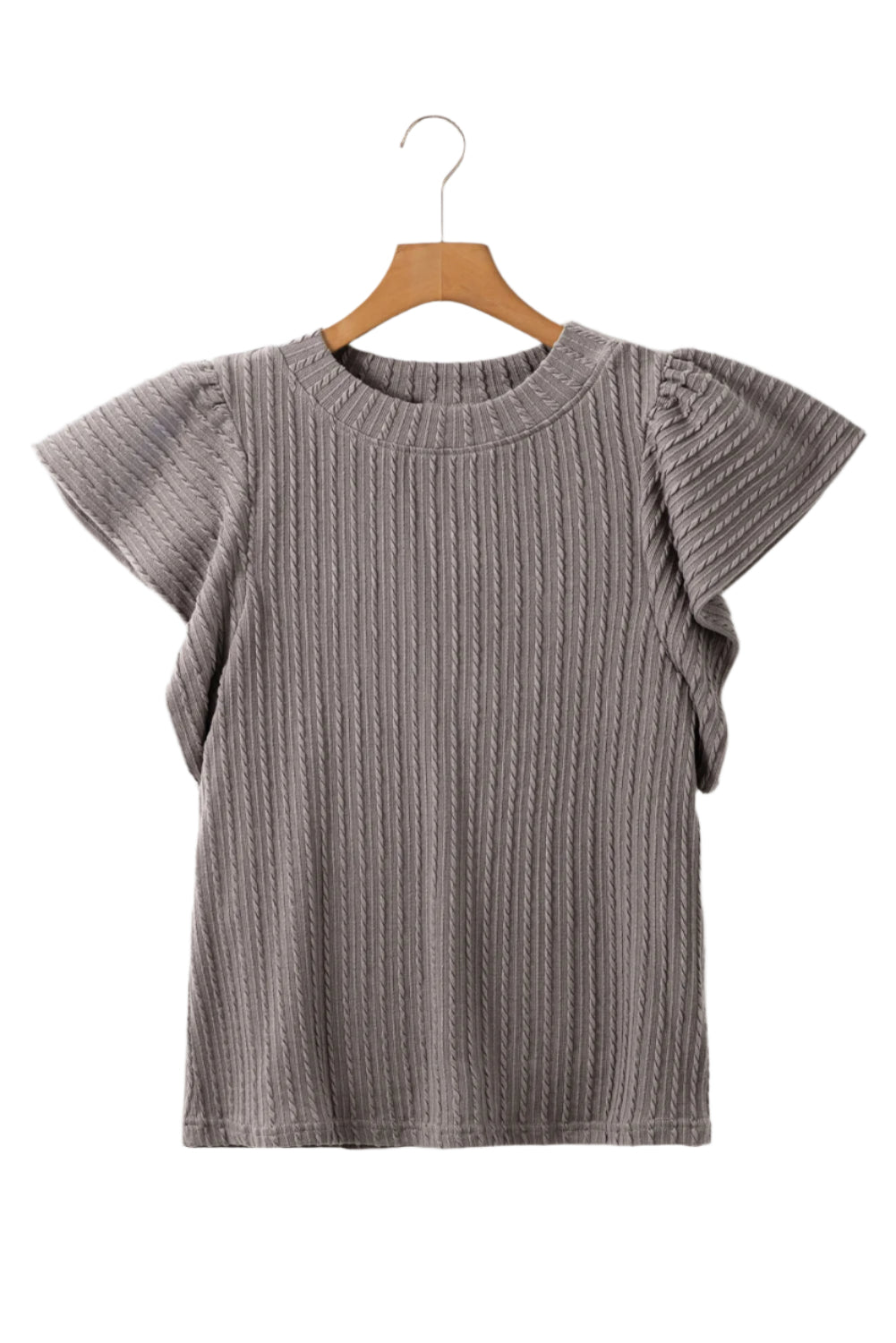 Textured Round Neck Flounce Sleeve Blouse