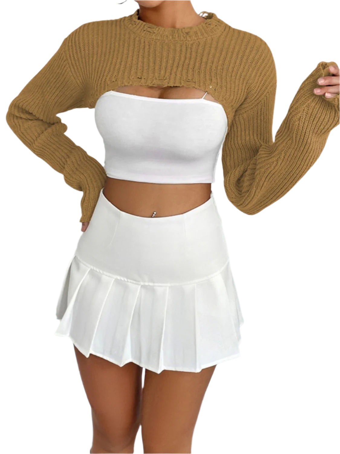 Distressed Long Sleeve Cropped Sweater