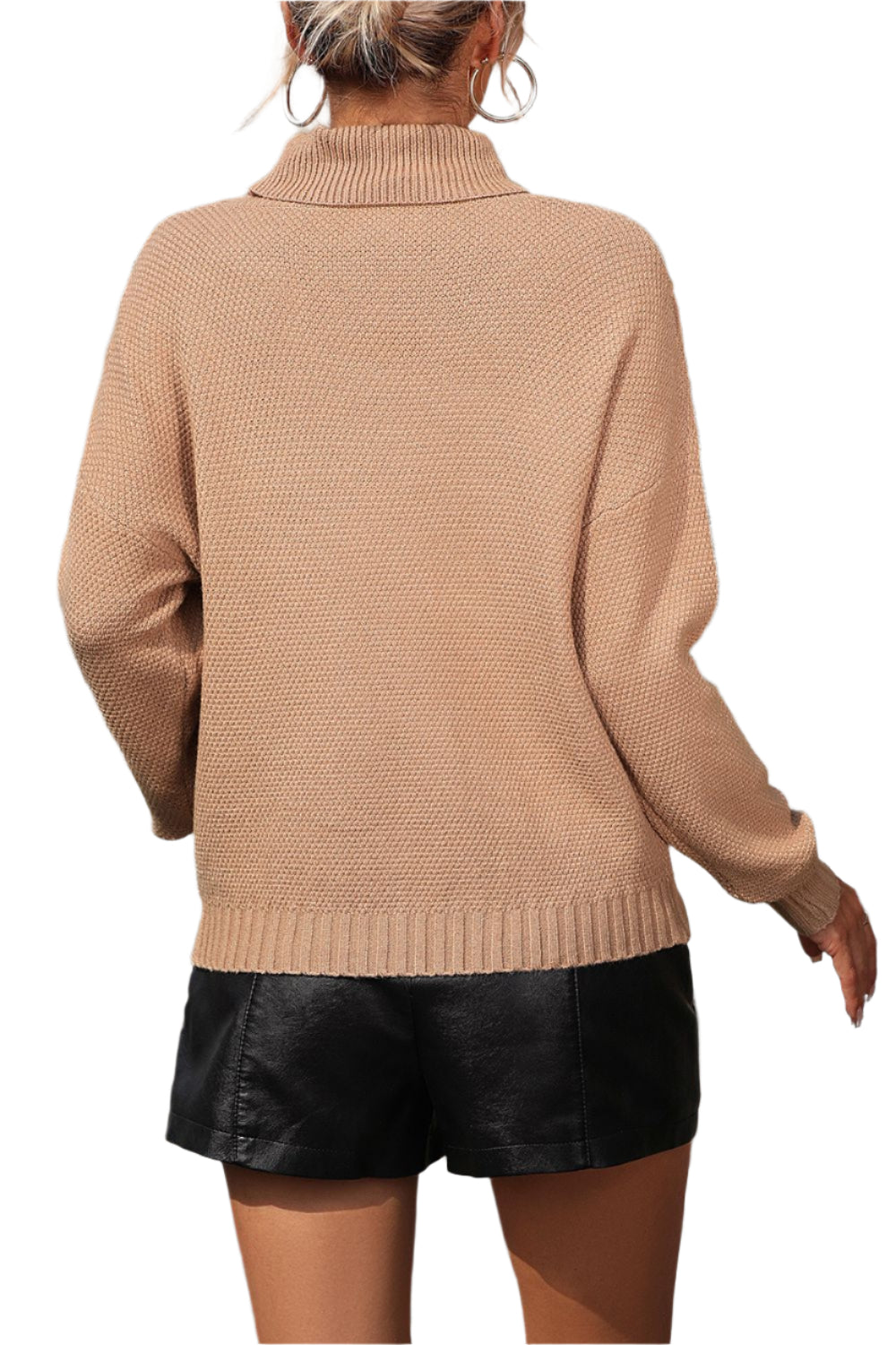 Turtle Neck Tassel Front Long Sleeve Pullover Sweater