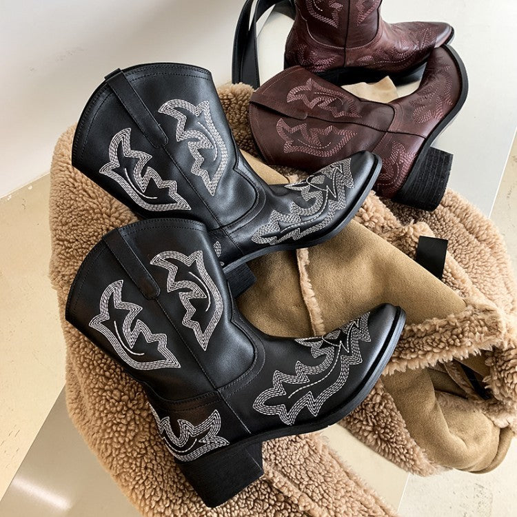 Cowhide Women's Embroidered Western Boots