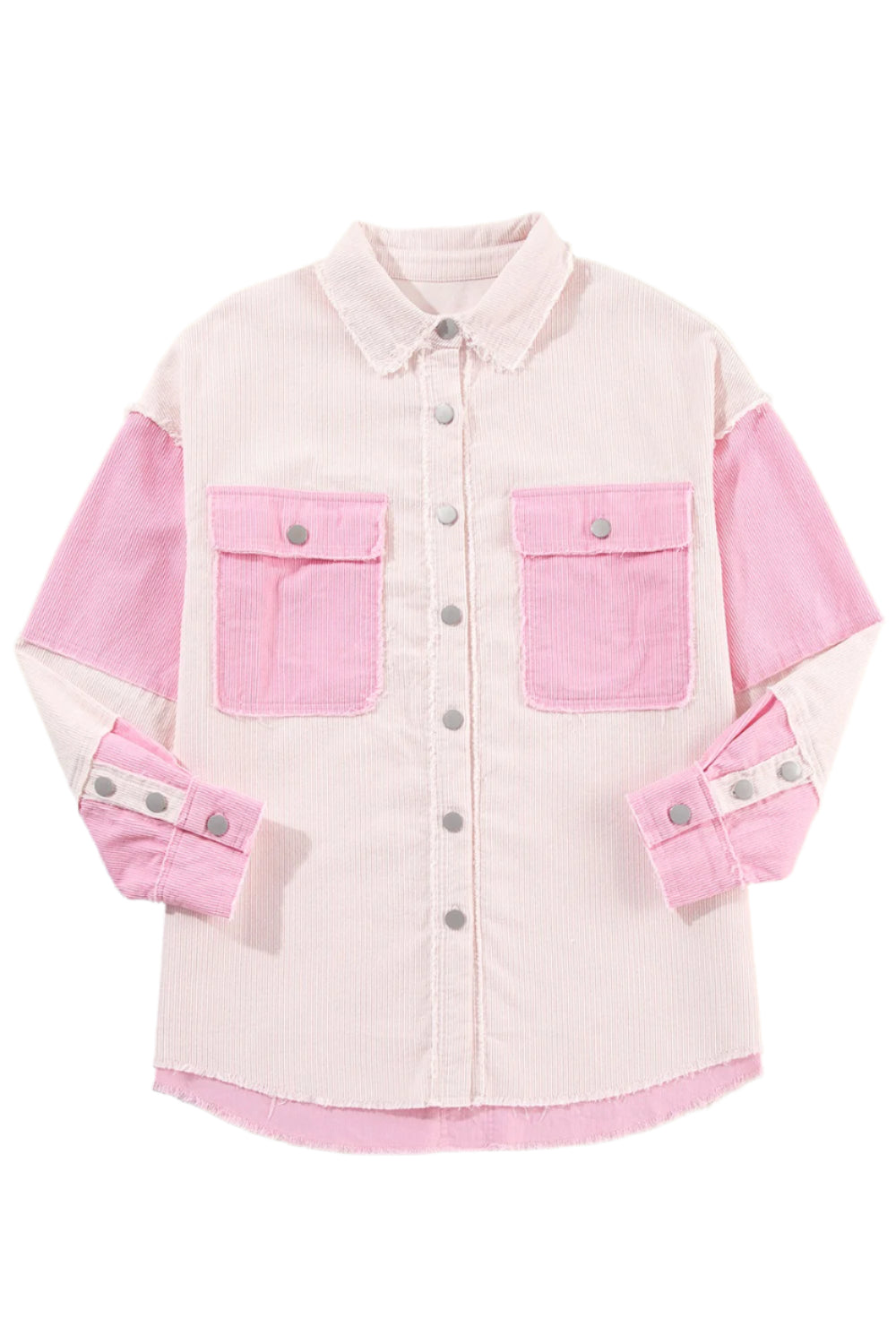 Two-tone Color Exposed Seam Corduroy Shacket