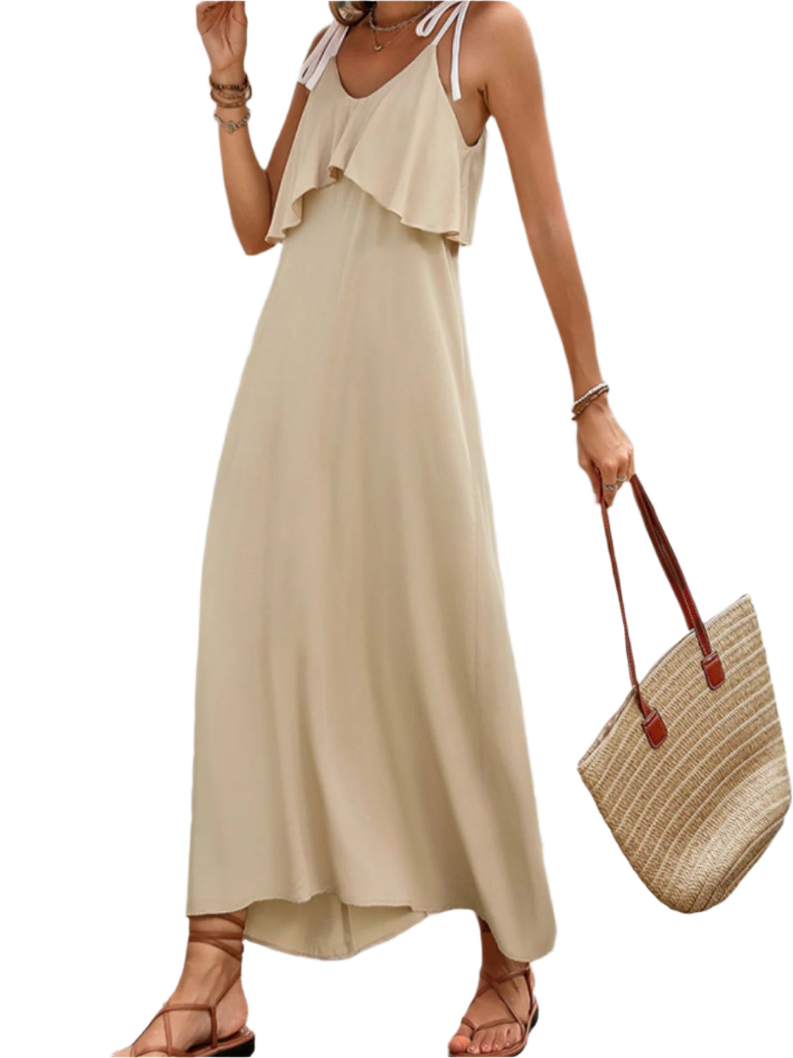 Perfee Tied Ruffled Scoop Neck Sleeveless Dress