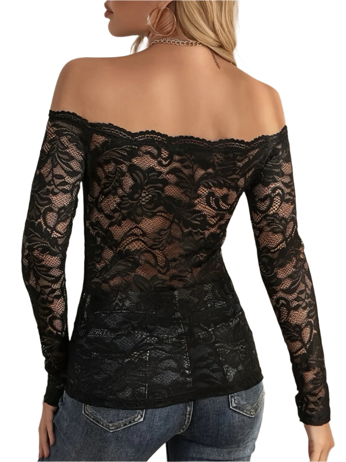 Off-Shoulder Long Sleeve Lace Top