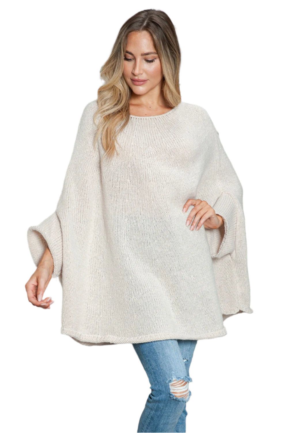Round Neck Batwing Sleeve Sweater