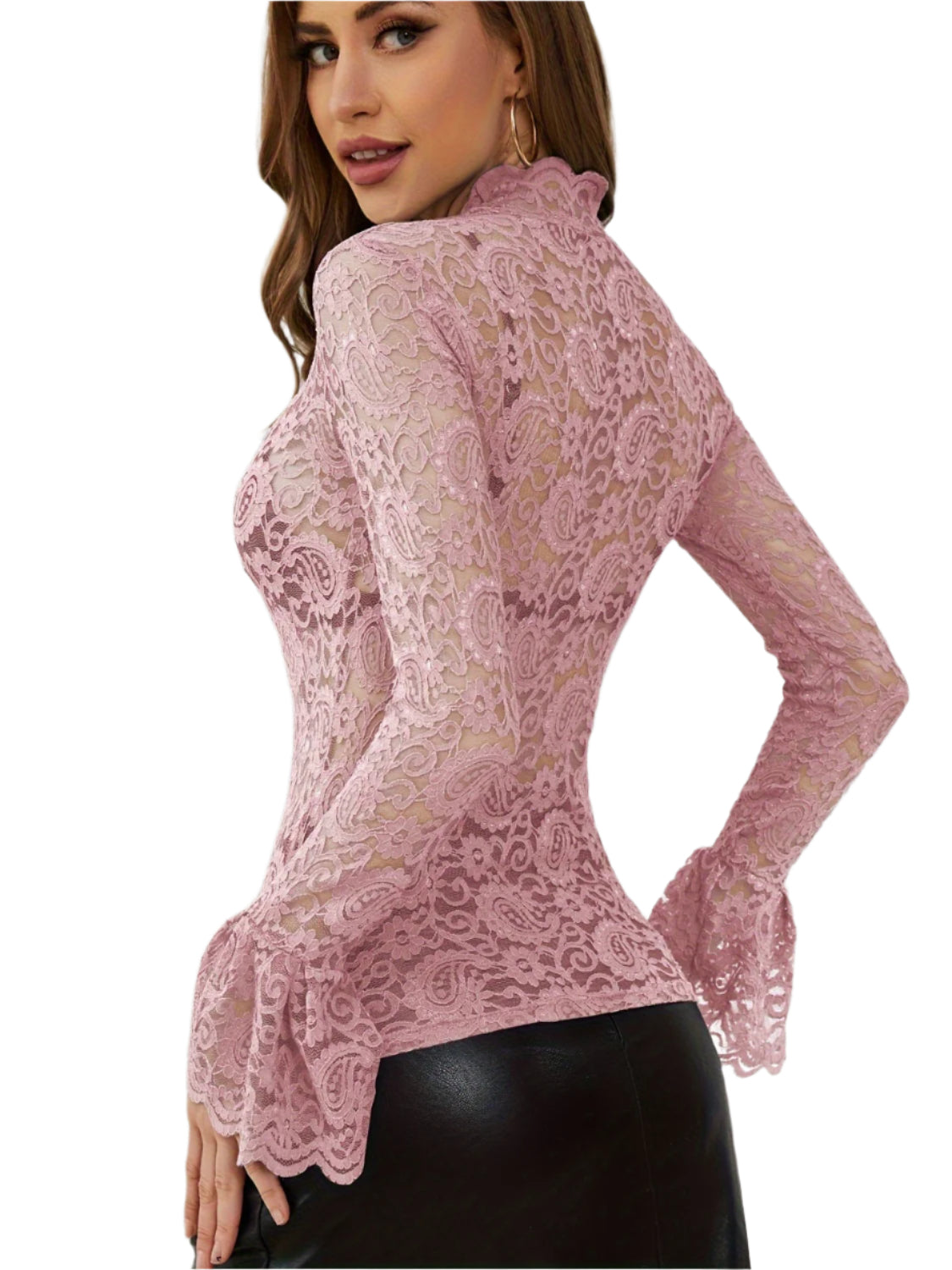 Mock Neck Long Sleeve Lace Top