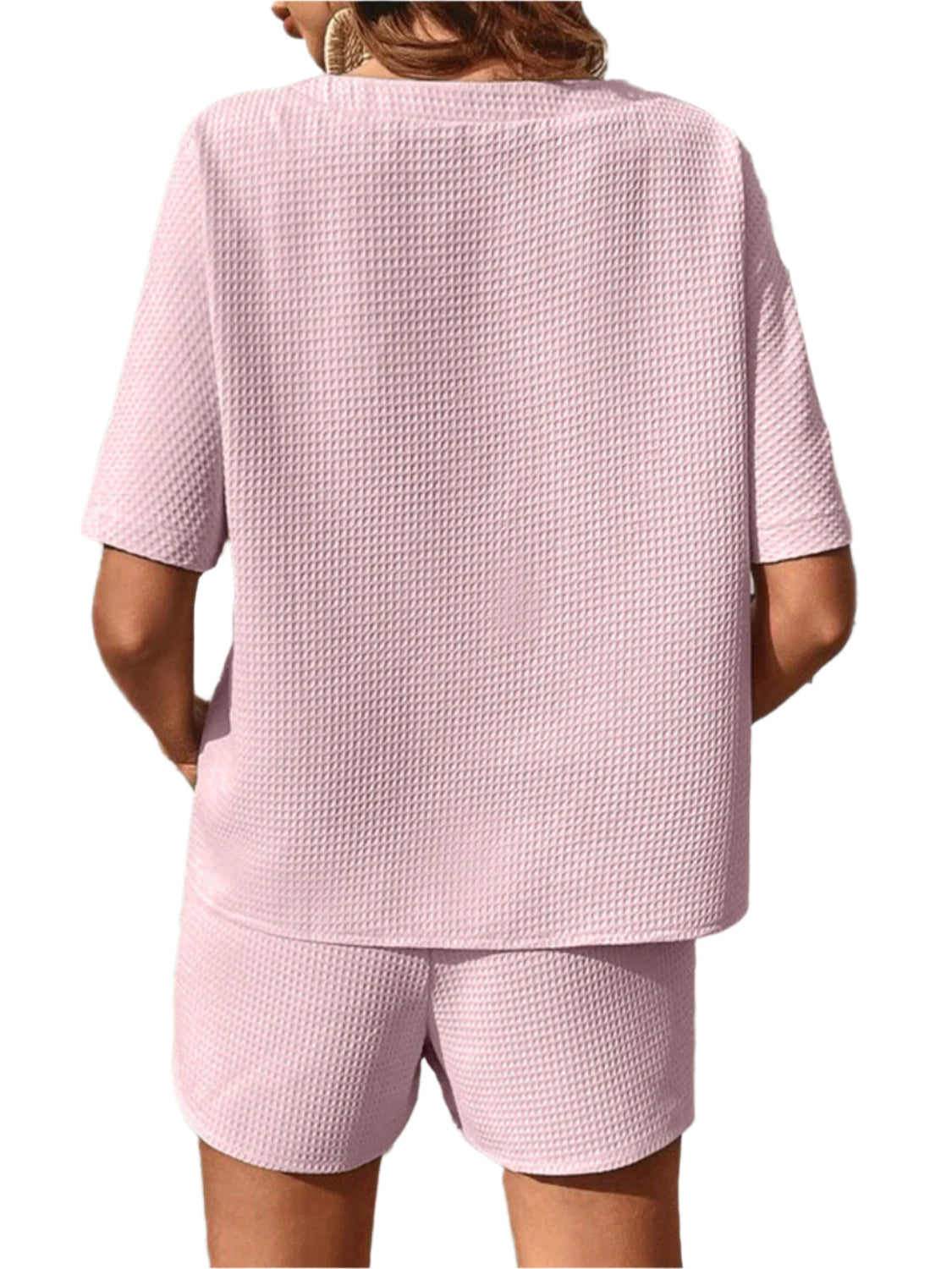 Waffle-Knit Half Sleeve Top and Shorts Set