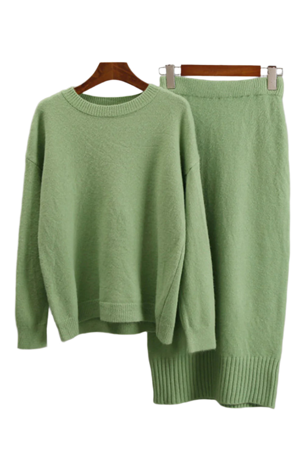 Round Neck Dropped Shoulder Top and Skirt Sweater Set
