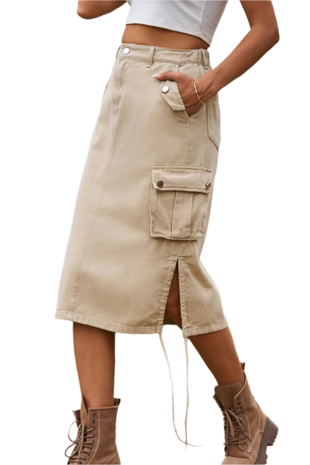 Drawstring Denim Cargo Skirt