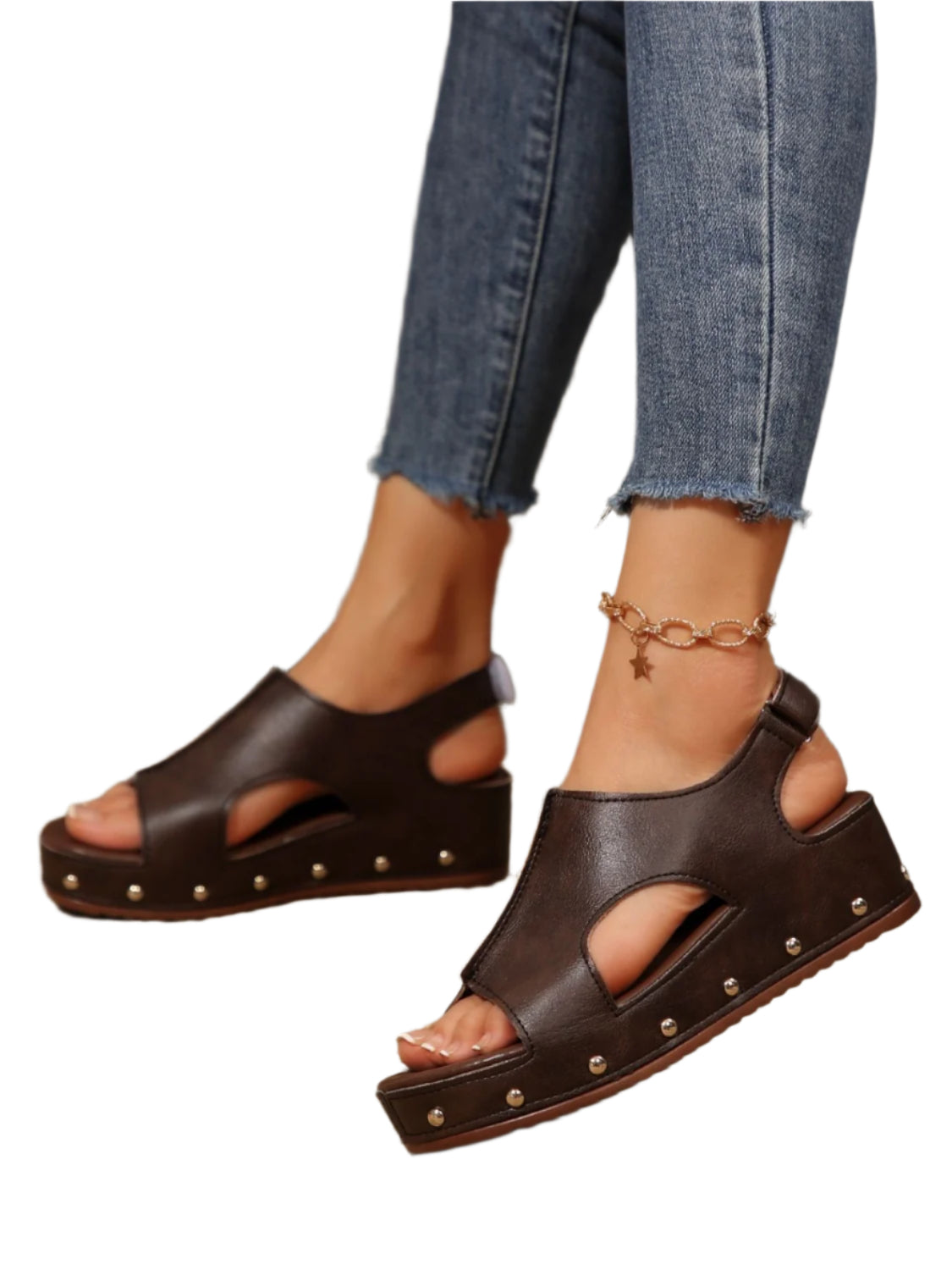 PU Leather Studded Wedge Sandals