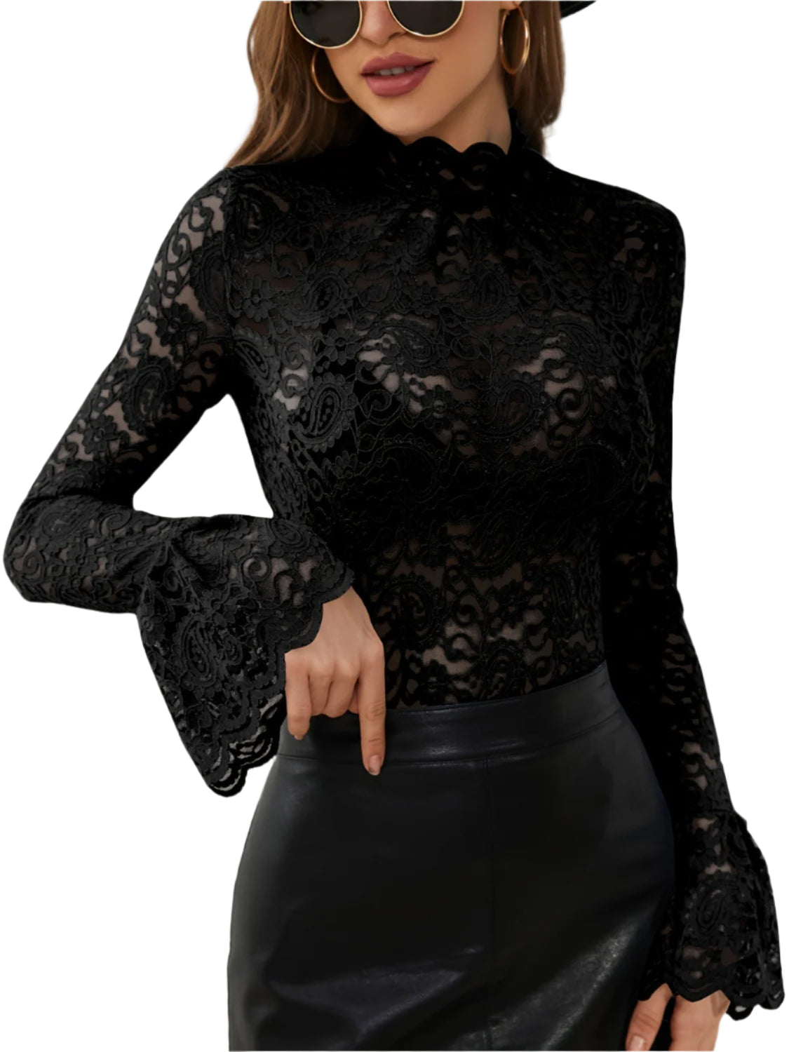Mock Neck Long Sleeve Lace Top
