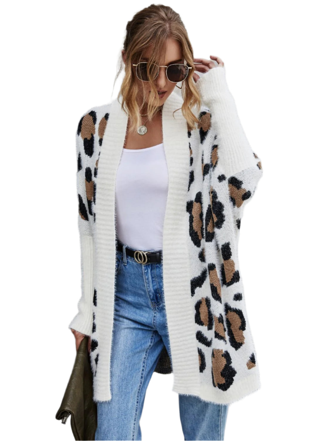 Angel Wings Leopard Pattern Fuzzy Cardigan