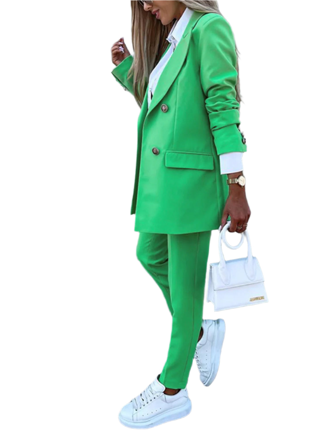Lapel Collar Long Sleeve Blazer and Pants Set