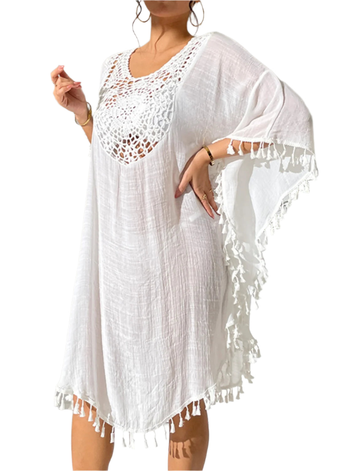 Tassel Cutout Scoop Neck Cover-Up Dress