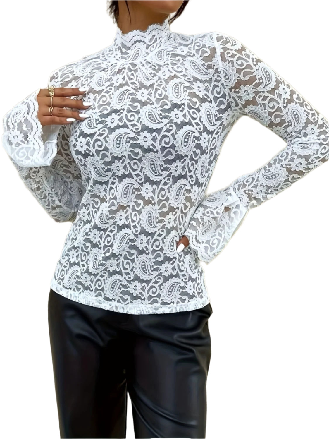 Mock Neck Long Sleeve Lace Top