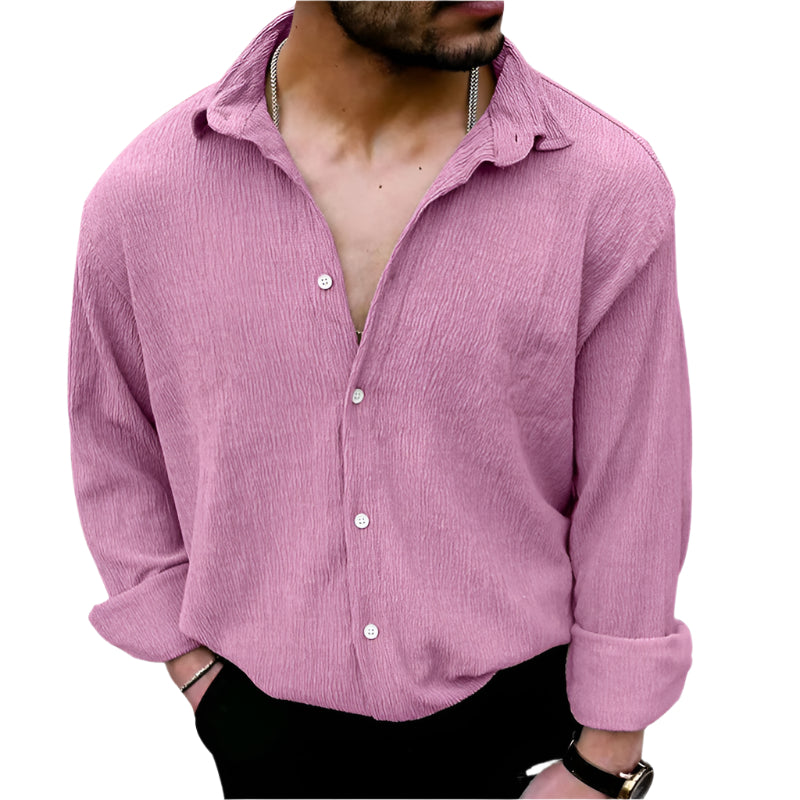 Men's Wrinkle Linen Button Down Collard Shirt