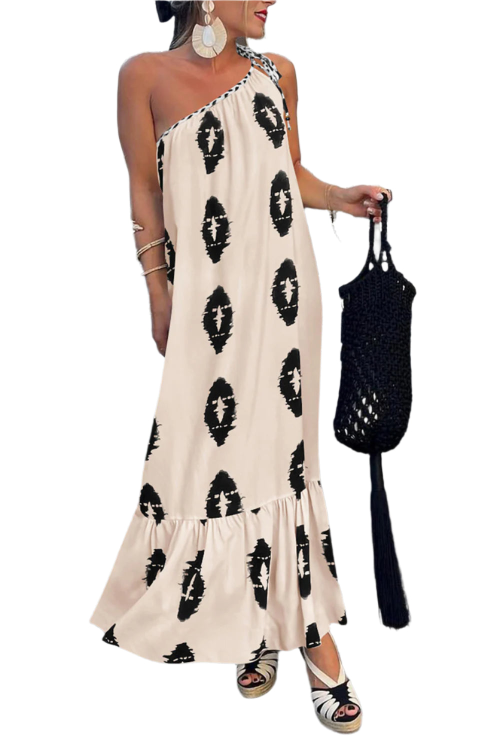 Printed Single Shoulder Maxi Dress