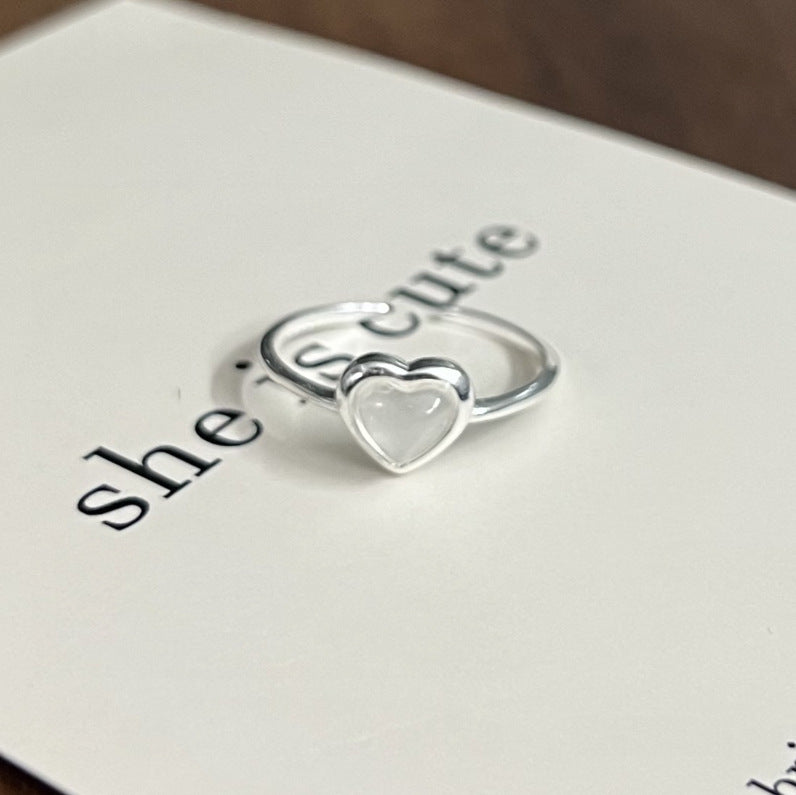 925 Sterling Silver Crystal Heart Open Ring