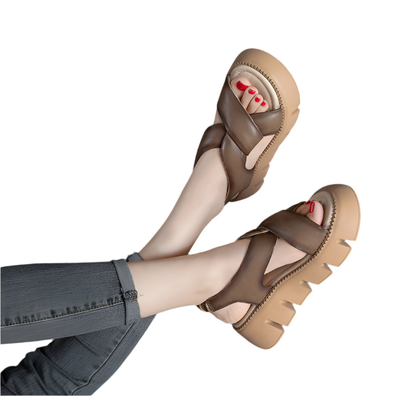 Roman Style Cowhide Platform Sandals