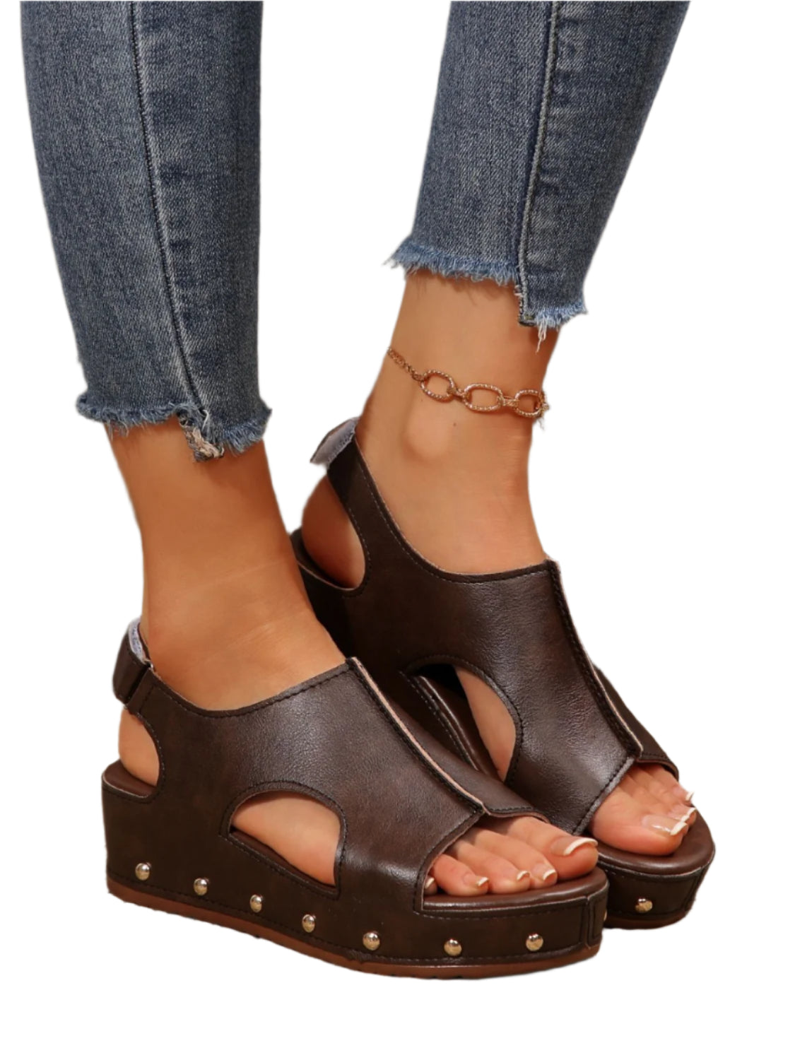 PU Leather Studded Wedge Sandals