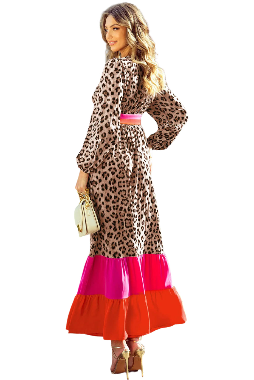Leopard V-Neck Long Sleeve Maxi Dress
