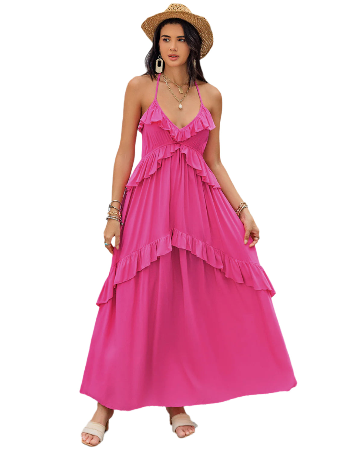 Ruffled Halter Neck Maxi Dress