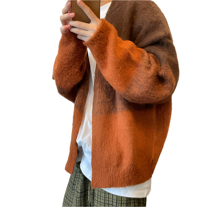 Men's Loose Gradient Brushed Cardigan