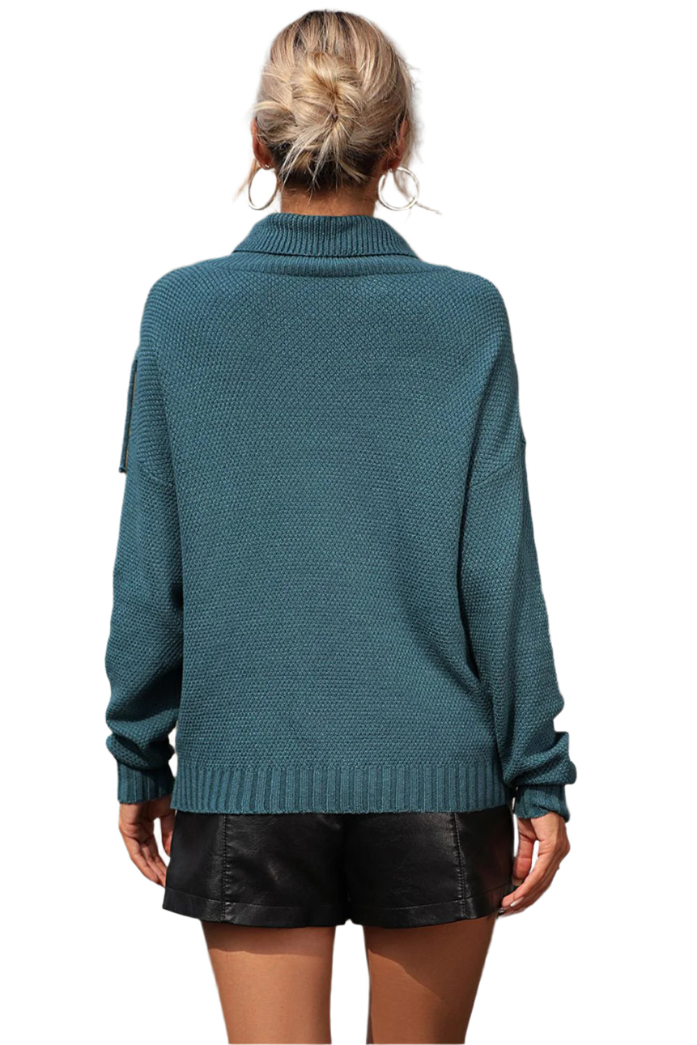 Turtle Neck Tassel Front Long Sleeve Pullover Sweater