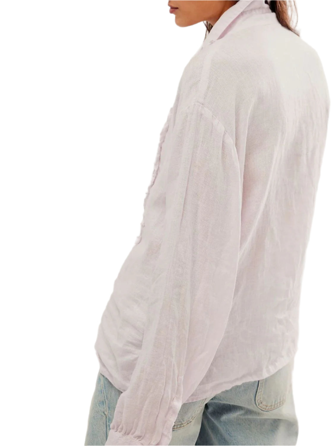 Frill Ruched Collared Neck Long Sleeve Shirt