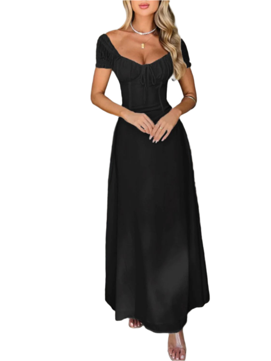 Devine Sweetheart Neck Short Sleeve Maxi Dress