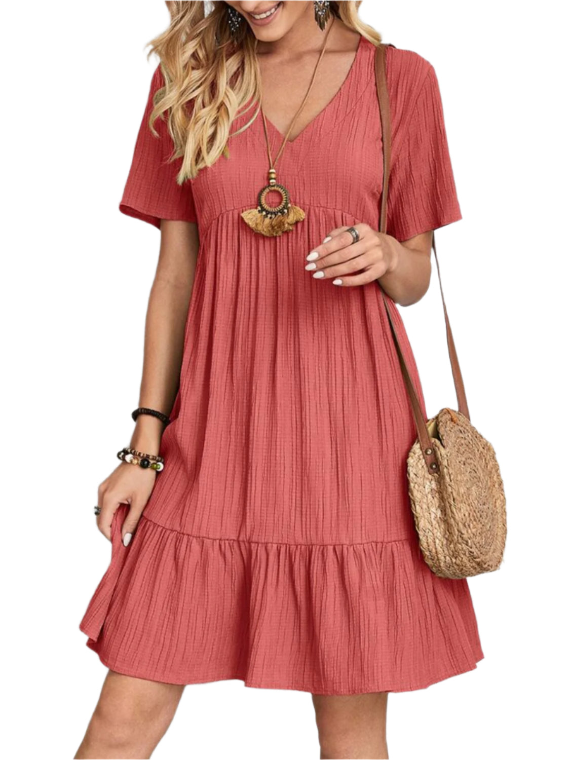 Full Size V-Neck Short Sleeve Dress