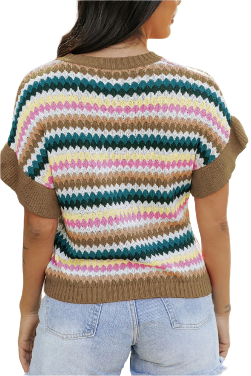 Contrast Round Neck Short Sleeve Sweater