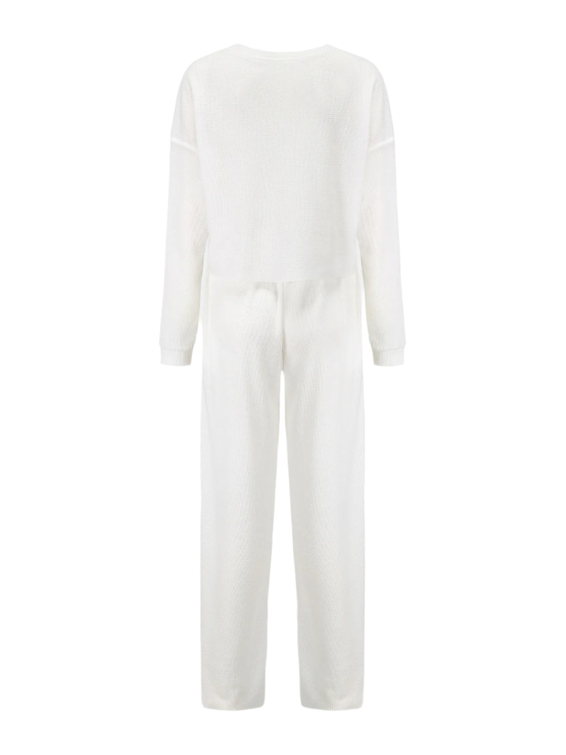 Waffle-Knit Round Neck Top and Pants Set